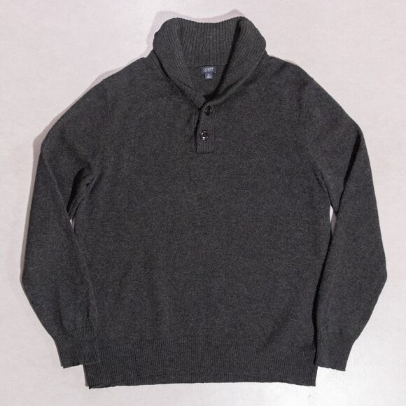 J Crew Lambs Wool Shawl Collar Button Pullover Sweater Gray Men's Large Preppy - Picture 1 of 5